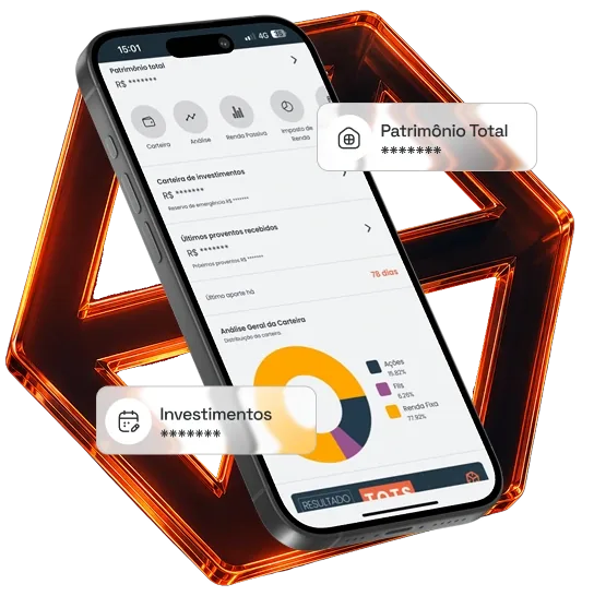 App iBox6 Premium mostrando patrimônio total, carteira de investimentos e análise geral da carteira